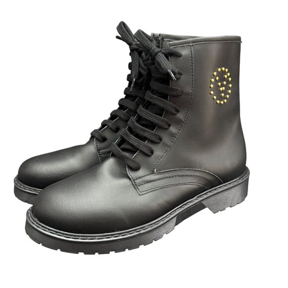 Valentino Shoes - Valentino By Mario Valentino Marti Leather Black Combat Boots Women's, Sz 9 NWOB